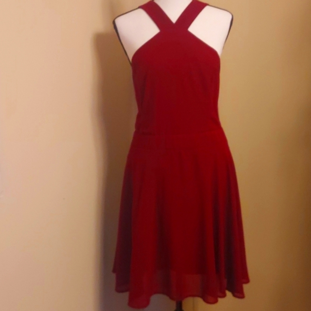 Burgundy halter neck party dress by Charlotte Russe